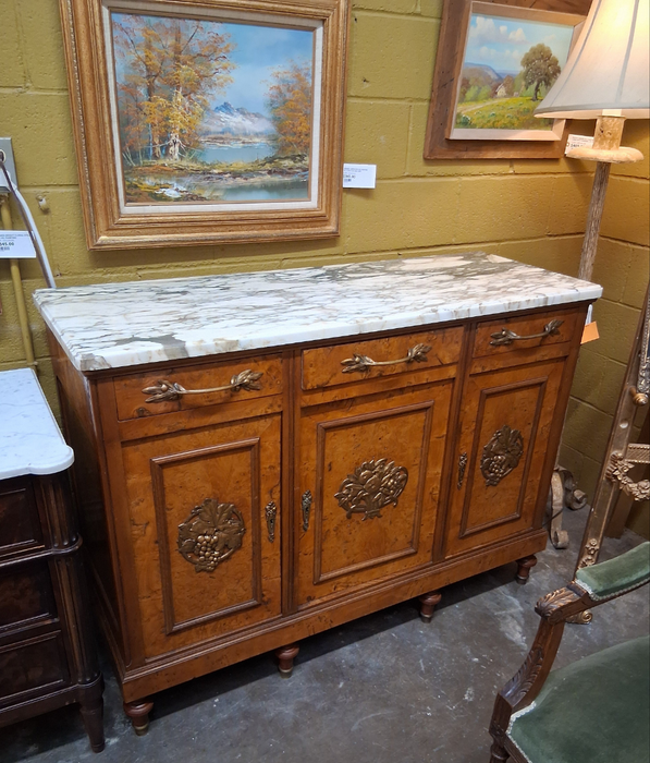 FRENCH 1920s BURLED MARBLE TOP SERVER