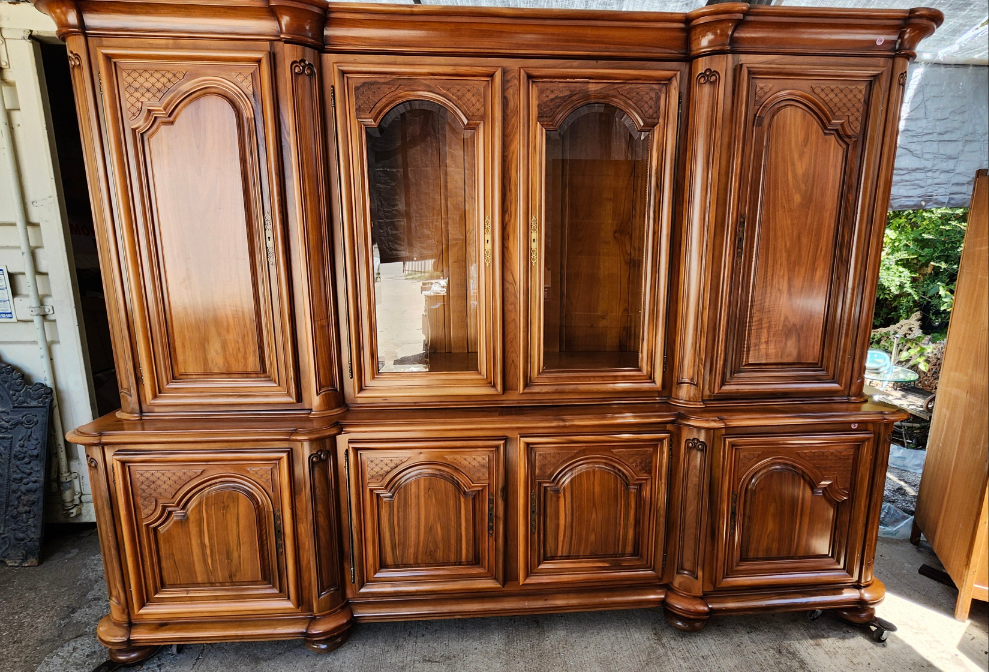 HUGE WALNUT CHINA CABINET WITH BEVELED GLASS