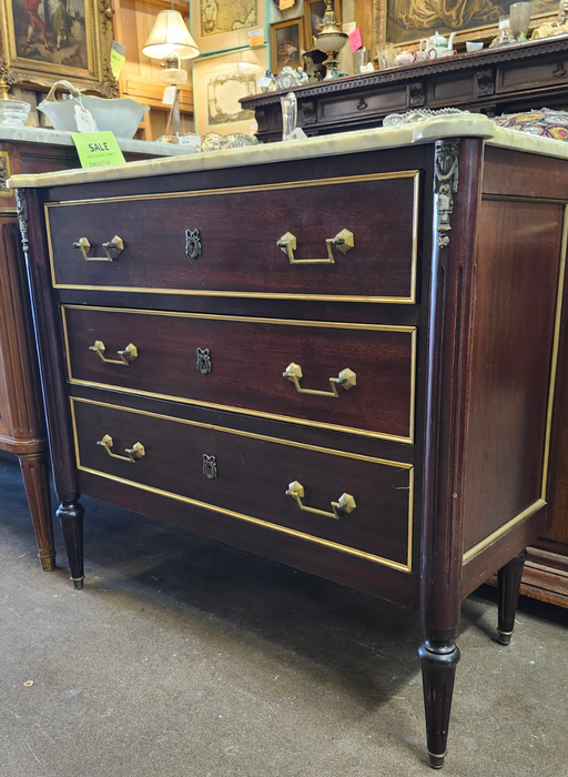 LOUIS XVI MAHOGANY WHITE CARRERA MARBLE TOP SMALL CHEST