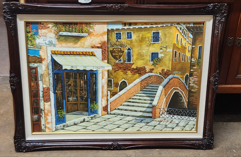 PARIS STREET RISTORANTE PAINTING SIGNED M, CHAPOT