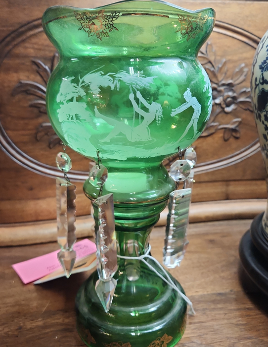 GREEN MARY GREGORY CANDLE LUSTER. 1 only