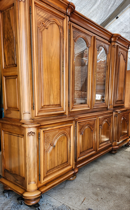 HUGE WALNUT CHINA CABINET WITH BEVELED GLASS