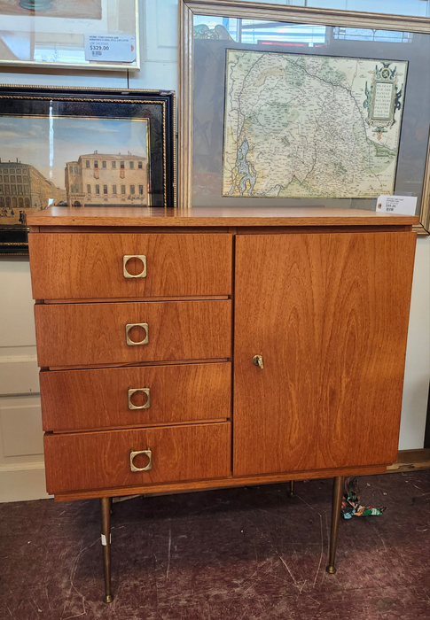 BRASS LEG TEAK MID CENTURY SMALL SIDE CABINET
