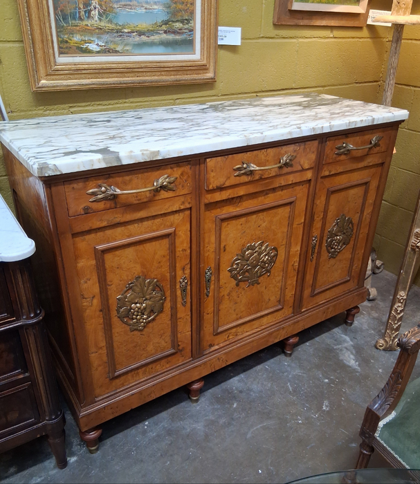 FRENCH 1920s BURLED MARBLE TOP SERVER