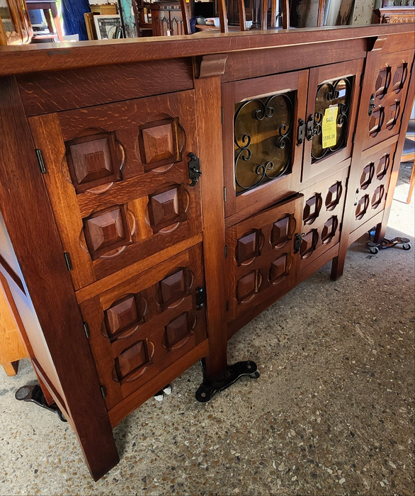 RUSTIC OAK WITH IRON 8 DOOR CABINET