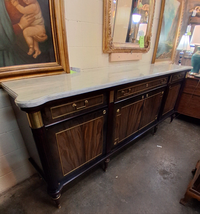 LOUIS XVI DARK MAHOGANY MARBLE TOP SIDEBOARD WITH 4 DRAWERS