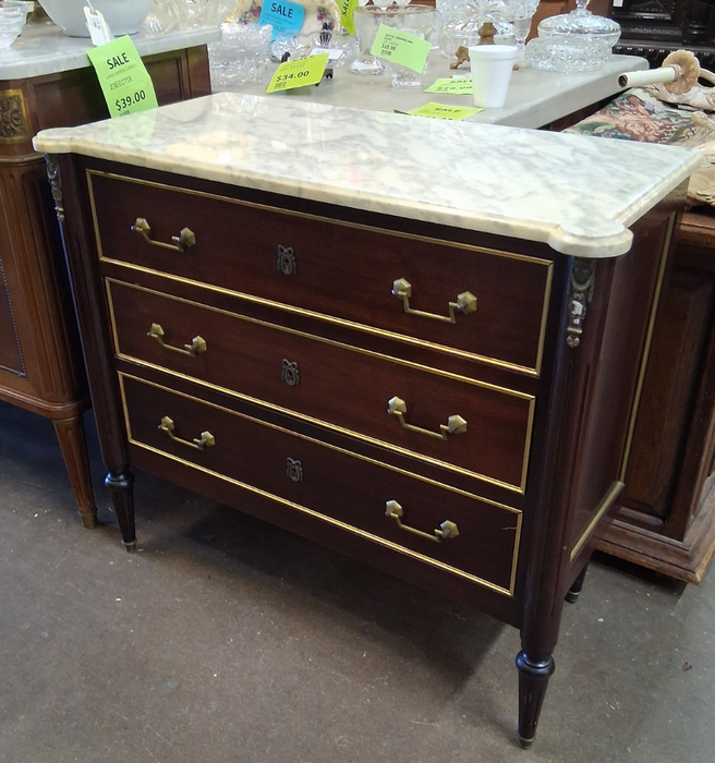 LOUIS XVI MAHOGANY WHITE CARRERA MARBLE TOP SMALL CHEST