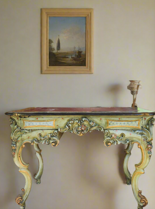 ORNATELY CARVED POLYCHROME PAINTED LIBRARY TABLE - AS FOUND