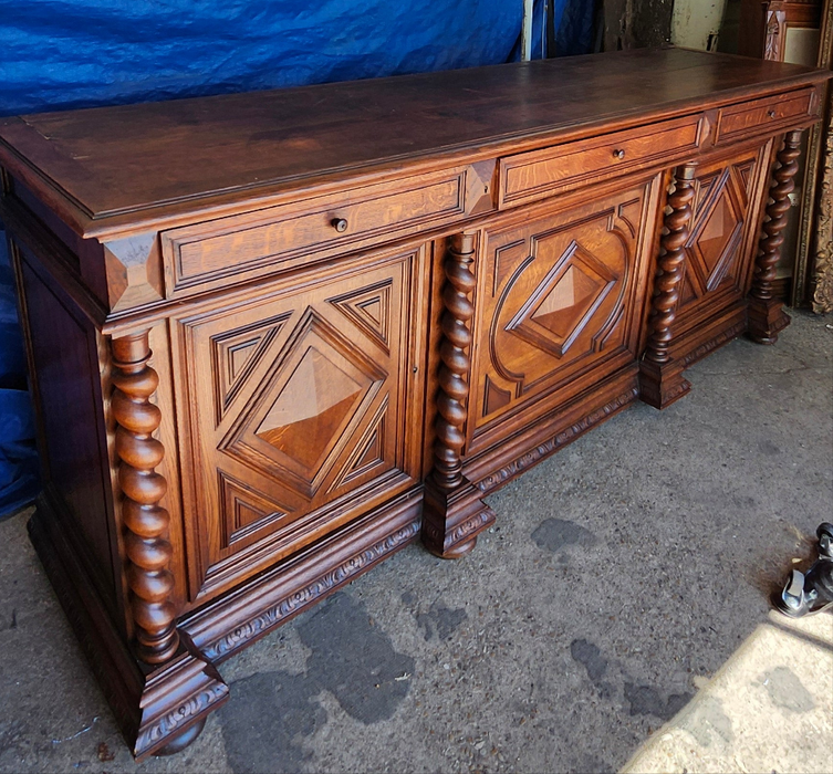 EXTRA  LARGE OAK LOUIS XIII BARLEY TWIST SIDEBOARD