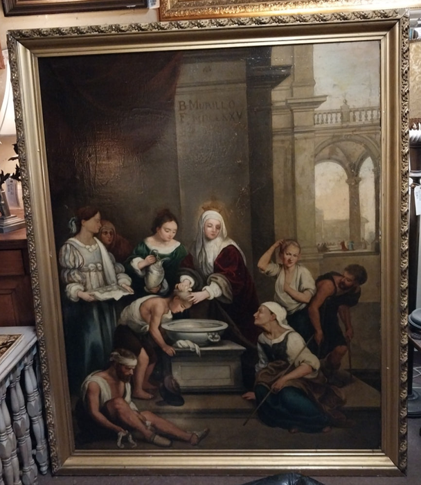 LARGE 19TH CENTURY OIL PAINTING OF ST. ISABEL OF HUNGARY CURING THE SICK