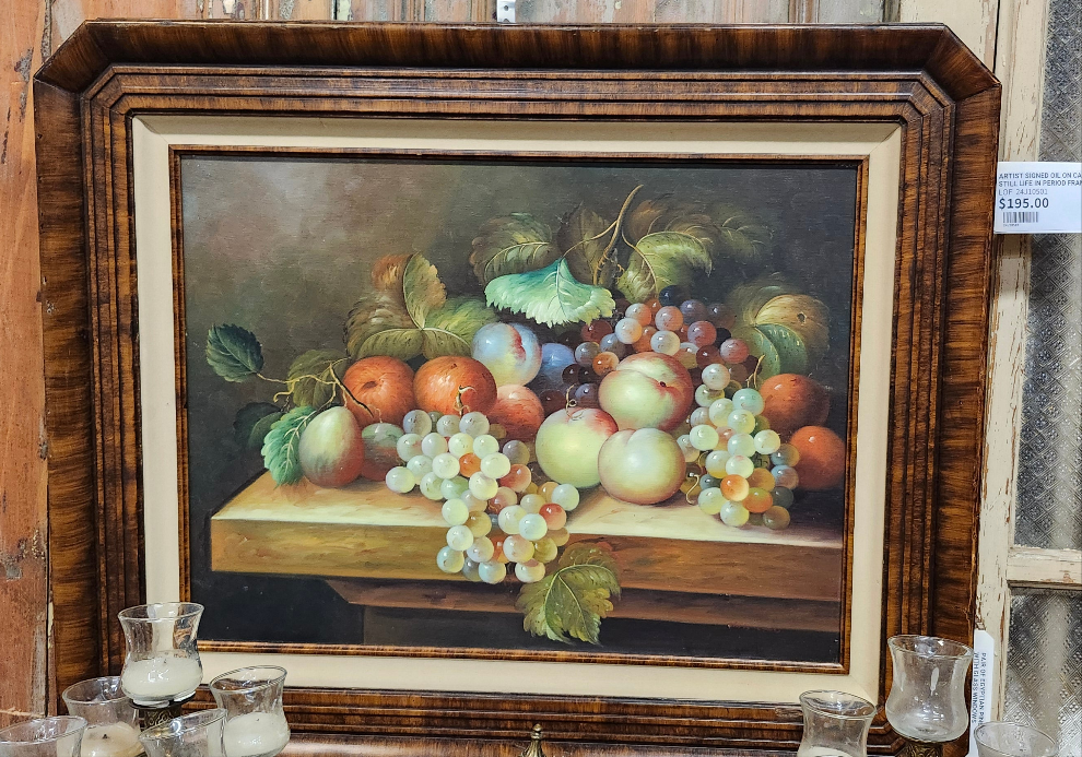 ARTIST SIGNED OIL ON CANVAS STILL LIFE IN PERIOD FRAME