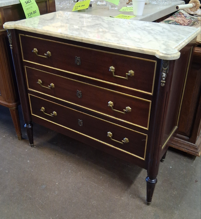 LOUIS XVI MAHOGANY WHITE CARRERA MARBLE TOP SMALL CHEST