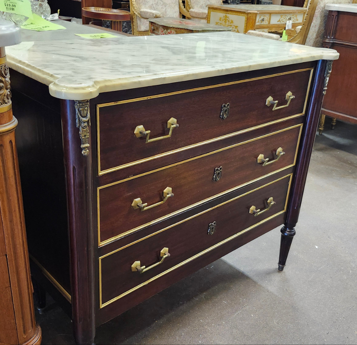 LOUIS XVI MAHOGANY WHITE CARRERA MARBLE TOP SMALL CHEST
