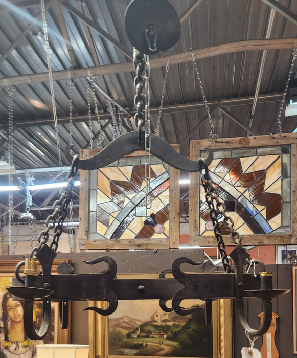 ANTIQUE 4 ARM HOUR GLASS SHAPED IRON FIXTURE
