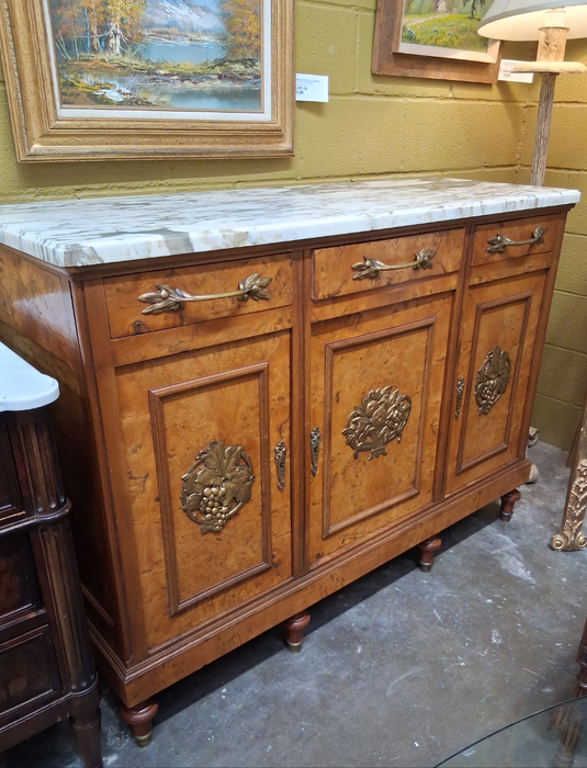 FRENCH 1920s BURLED MARBLE TOP SERVER