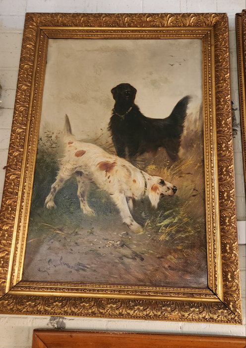 PAIR OF GILT FRAMED OIL PAINTINGs OF DOGS SIGNED SCHOUTEN