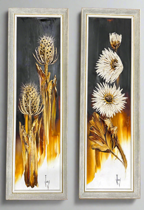 PAIR OF MID CENTURY MODERN IMPASTA FLOWER PAINTINGS