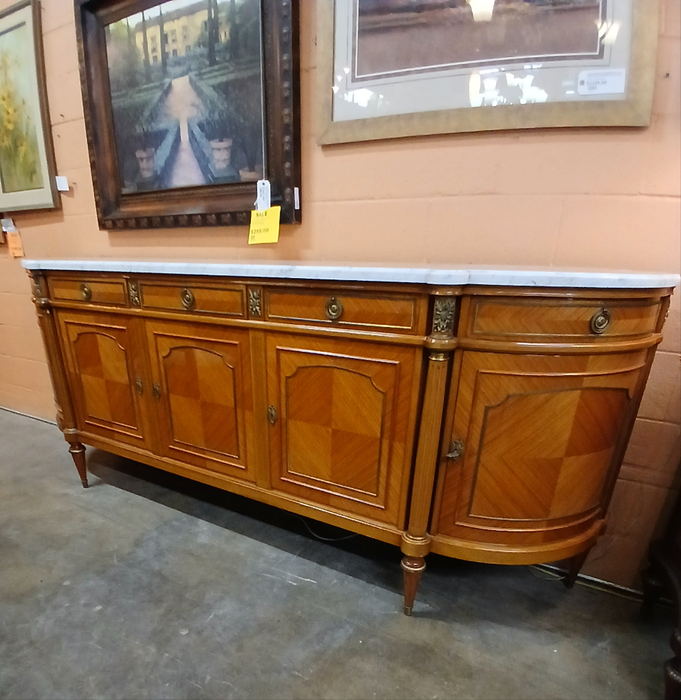 LARGE LOUIS XVI WHITE MARBLE TOP SIDEBOARD