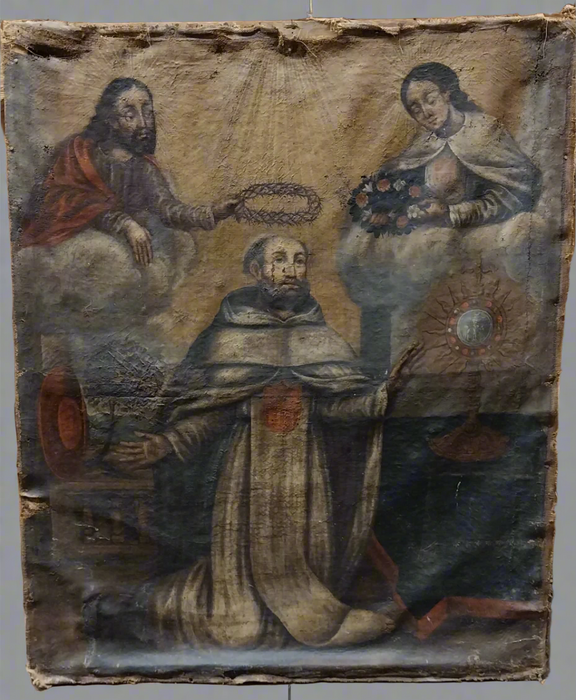 UNFRAMED EARLY 17TH CENTURY SPANISH RELIGIOUS OIL PAINTING
