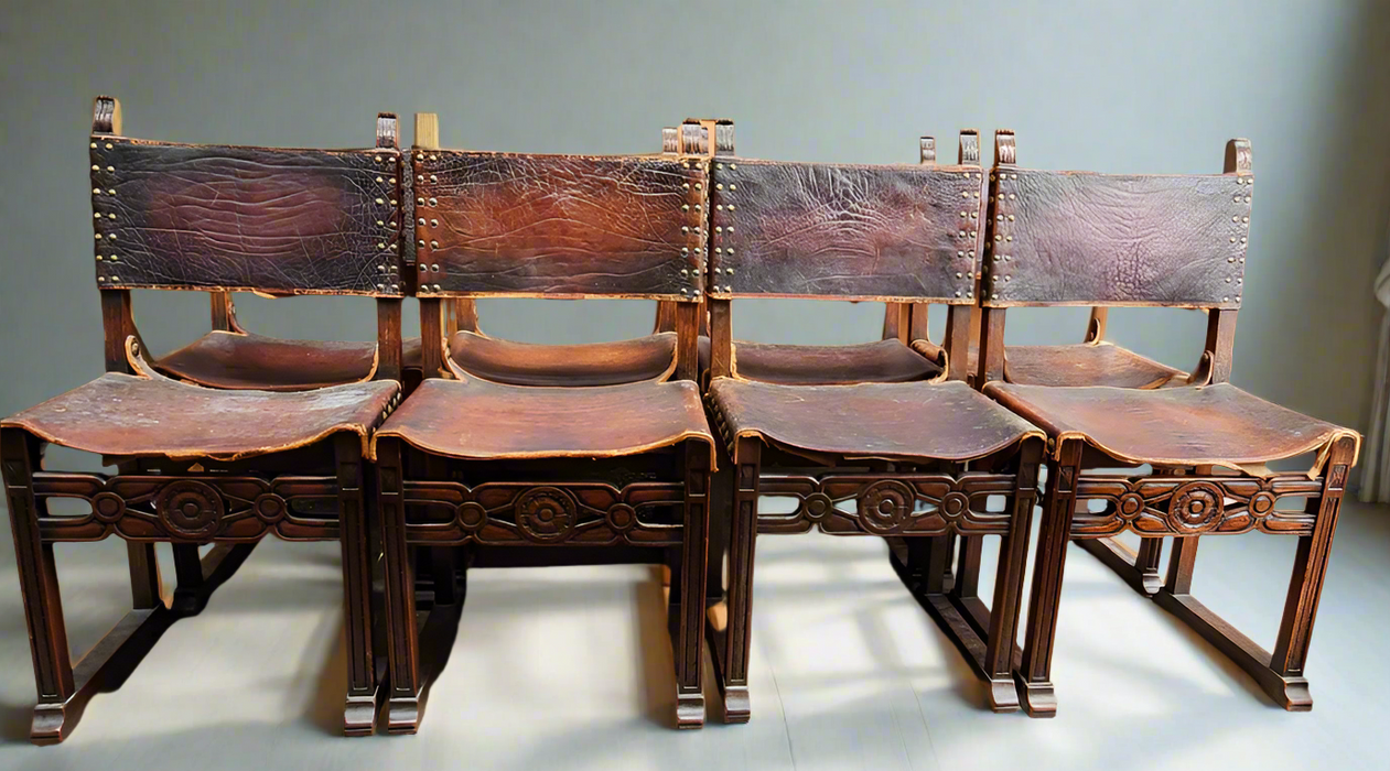 PAIR OF SPANISH LEATHER ARM CHAIRS