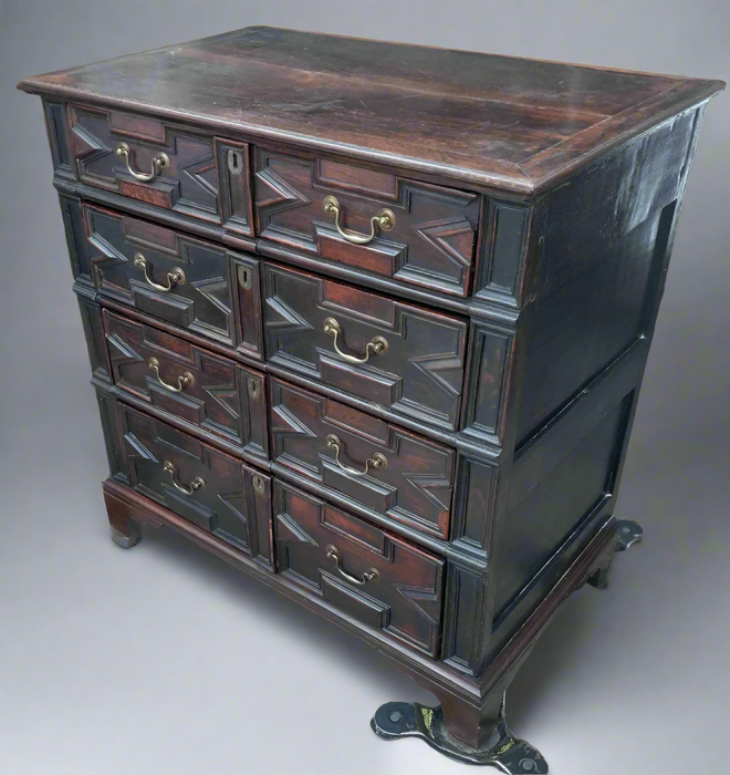 18TH CENTURY JACOBEAN DARK OAK 4 DRAWER CHEST