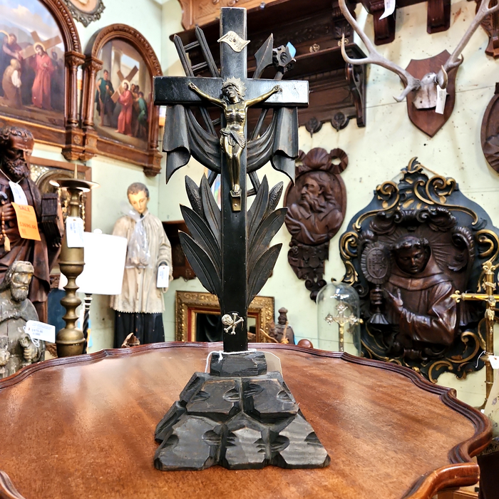 CARVED WOOD STANDING CRUCIFIX