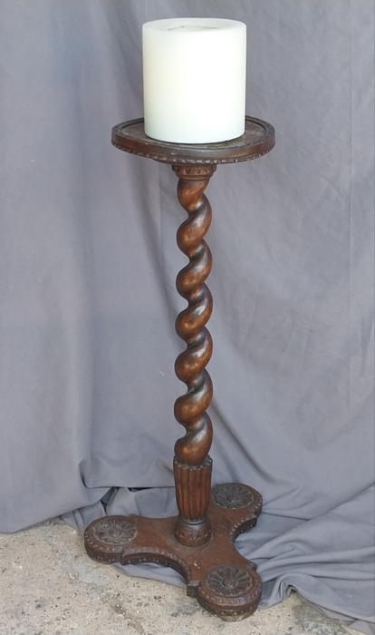 LARGE BARLEY TWIST CANDLE STAND WITH CANDLE