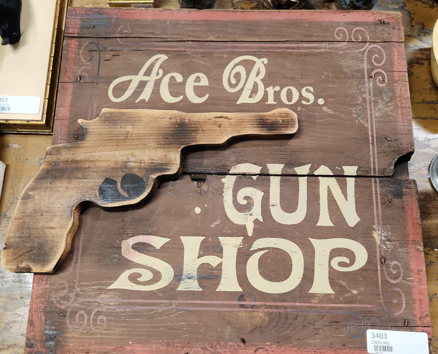 HAND PAINTED ACE BROS. GUN SHOP SIGN