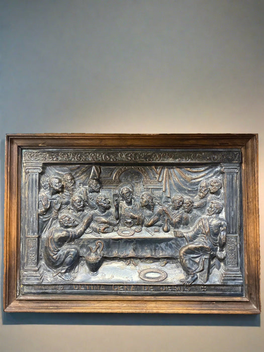 LARGE FRAMED METAL RELIEF LAST SUPPER