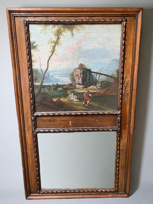 FRENCH TRUMEAU MIRROR WITH LANDSCAPE OIL PAINTING