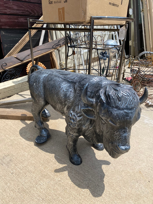 LARGE ALUMINIUM SILVER BUFFALO STATUE