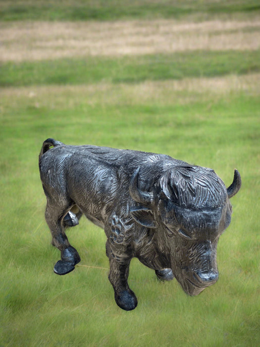 LARGE ALUMINIUM SILVER BUFFALO STATUE