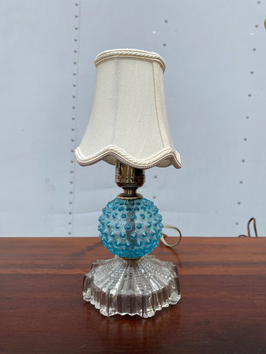 SMALL BLUE GLASS BOUDOIR LAMP