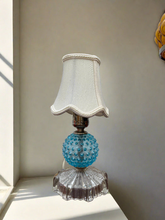SMALL BLUE GLASS BOUDOIR LAMP