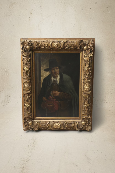 ORNATE GOLD FRAMED 19TH CENTURY VAGABOND OIL PAINTING - BY R. DILLION