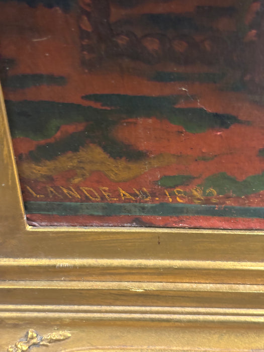 OIL PAINTING OF LADIES WITH DOG - SIGNED LANDEAU