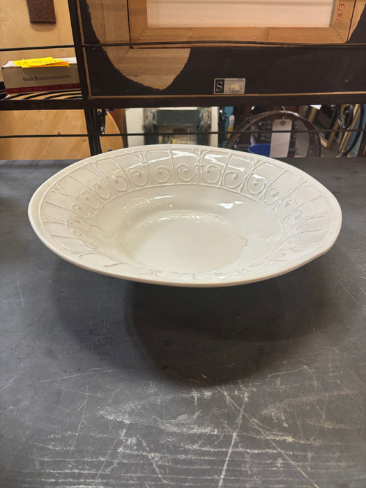 LARGE WHITE GLAZED POTTERY BOWL MADE IN ITALY