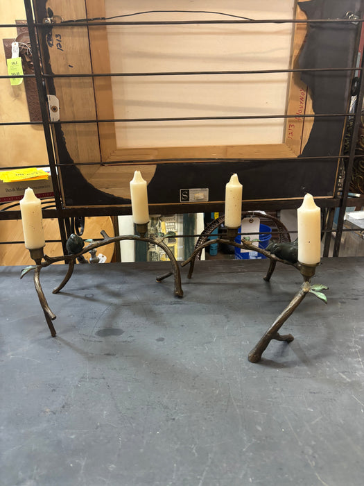 PAIR OF BRASS BIRD BRANCH CANDLEABRAS
