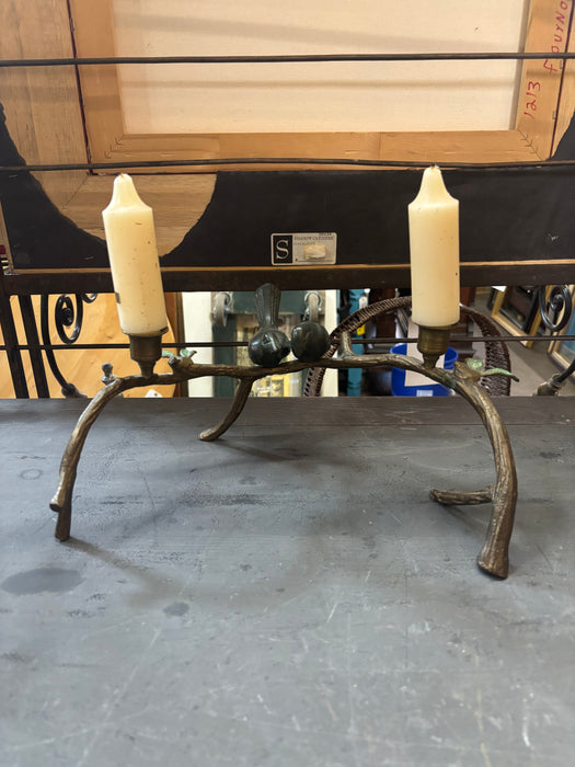 PAIR OF BRASS BIRD BRANCH CANDLEABRAS