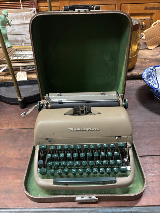 GREEN REMINGTON TYPEWRITER AND CASE