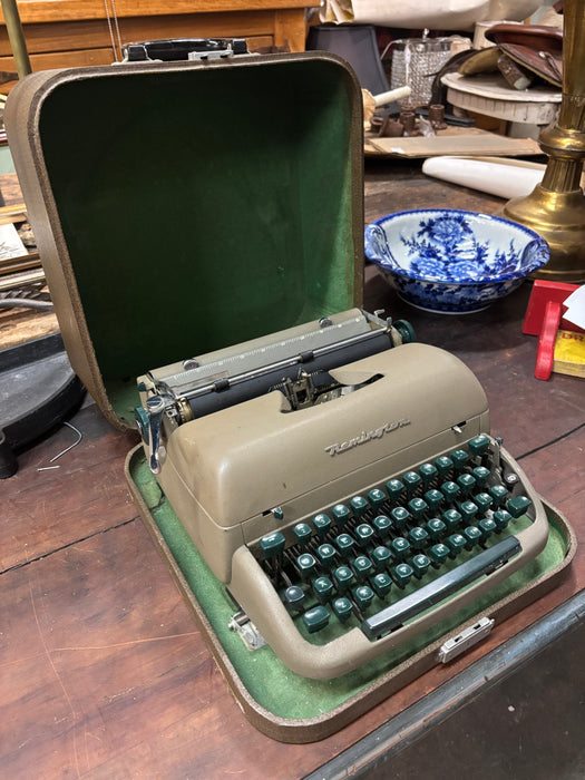 GREEN REMINGTON TYPEWRITER AND CASE