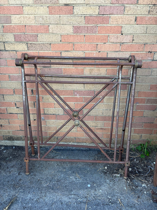 PAIR OF RUSTIC TUBULAR IRON AND BRASS BED WITH RAILS AND SLATS