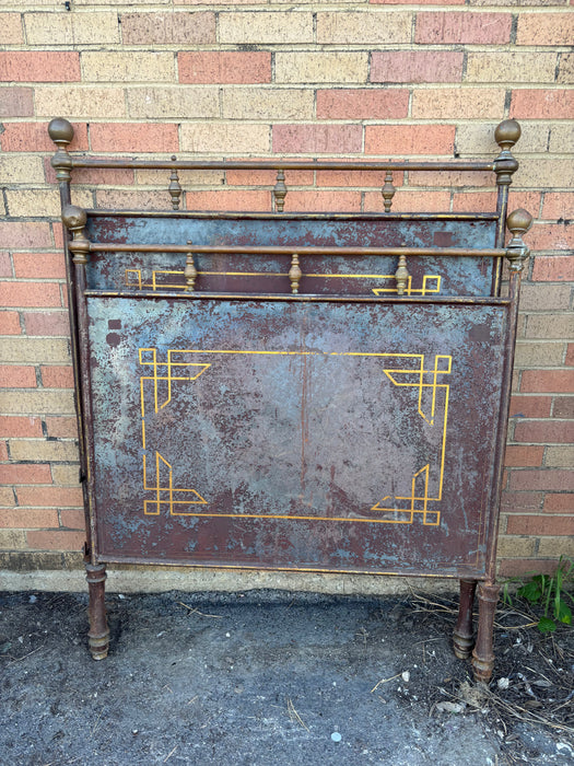 BRASS AND TIN BED FRAME PARTS FOR GARDEN -WITH RAILS AND SLATS