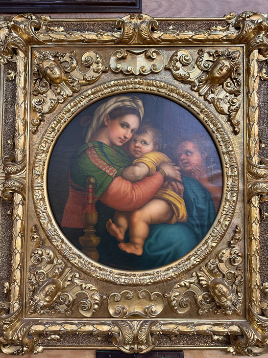 BEAUTIFULLY FRAMED VINTAGE OIL PAINTING OF MADONNA AND CHILD, AFTER RAPHAEL-FROM FLORENCE