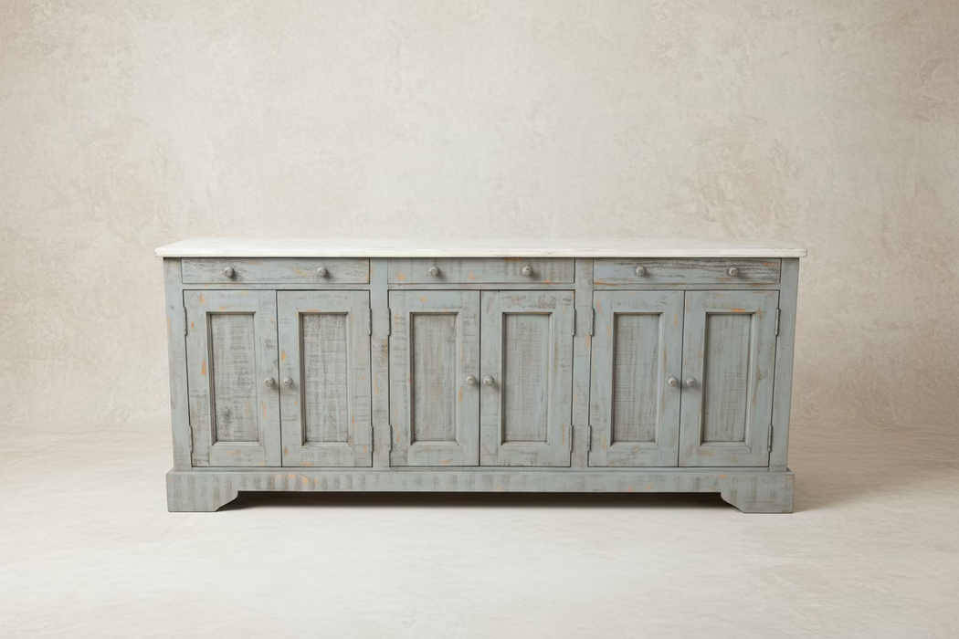 SHALLOW GRAY AND WHITE PAINTED SIDEBOARD