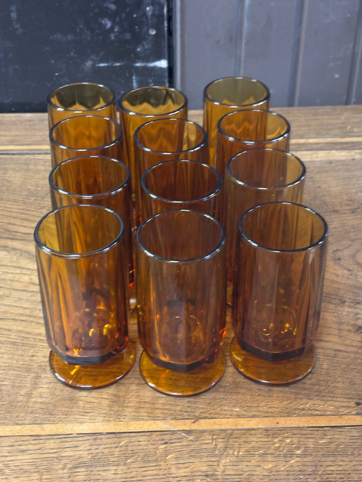 SET OF 12 AMBER STEM GLASSES