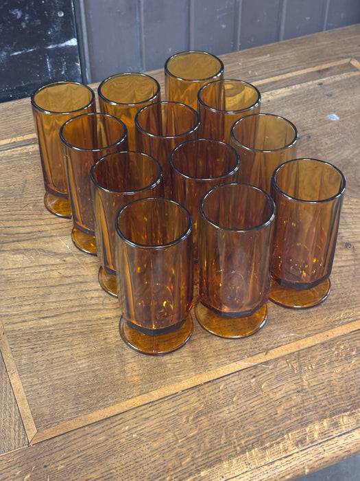 SET OF 12 AMBER STEM GLASSES