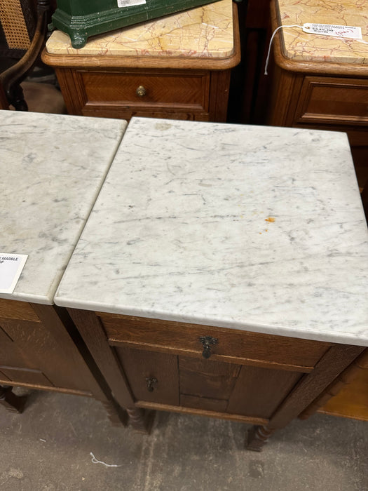 ARTS AND CRAFTS STYLE MARBLE TOP SIDE CABINETSPAIR OF
