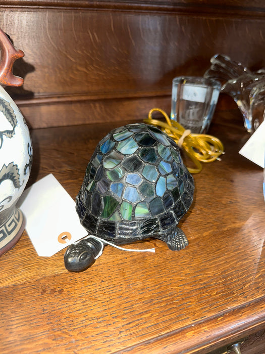 BRONZE AND STAINED GLASS TURTLE LAMP