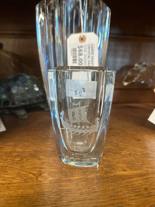 STROMBER DANISH CRYSTAL VASE WITH SHIP